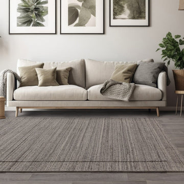 Larson Modern Plain Hi-Low Border Hand-Woven Textured Looped Wool Low Short Pile Charcoal Grey Rug-Asiatic Carpets-Rug Love - The Most Loved Rug Store